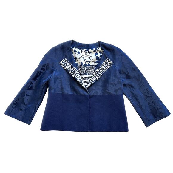 ETRO Blue Silk Linen Blend Multi Pattern Jacquard Jacket Size IT 42 / US 10 - Picture 14 of 14
